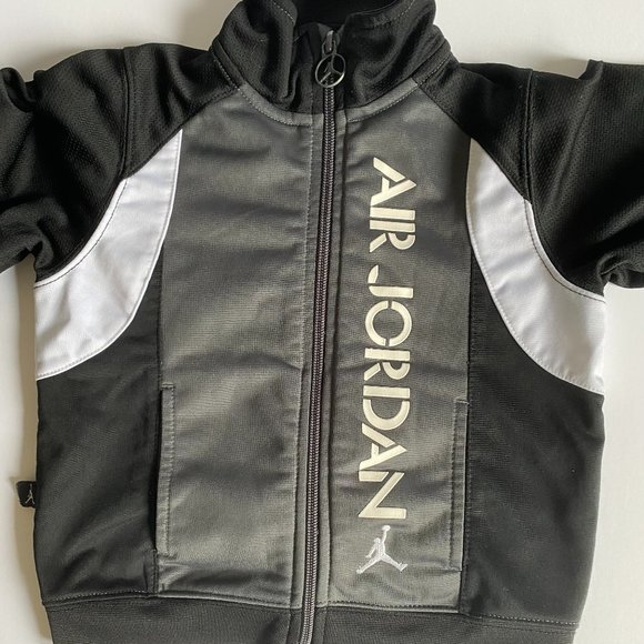 Air Jordan Gray Black White Zip Up Track Jacket Spell out Size Boys 3 Toddler - Picture 8 of 10